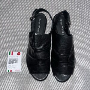 Ron White Womens Black Peep Toe Slingback Sandals Leather Sz 39